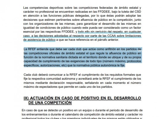 El 'protocolo reforzado' de la RFEF deja en manos de las CCAA la presencia de público en los estadios