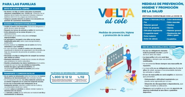 Educación reparte un folleto informativo por los centros educativos para prevenir la covid-19