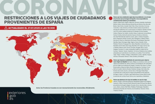  Un total de 109 países siguen prohibiendo la entrada de españoles o tienen suspendidas las conexiones