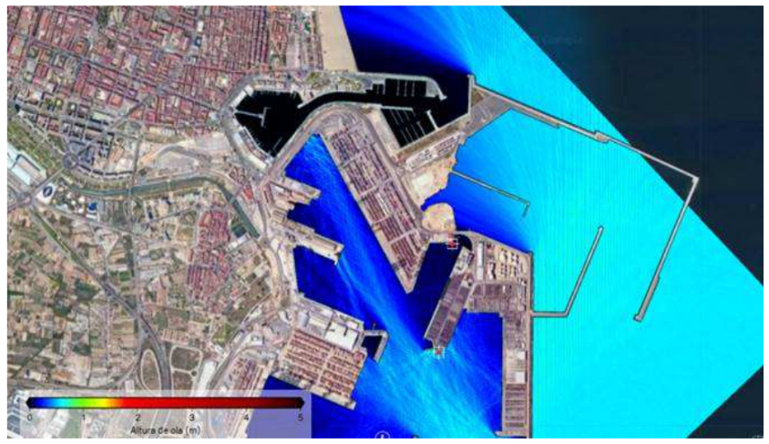 Mapa del oleaje en el puerto de València y La Marina. Foto: VP - 