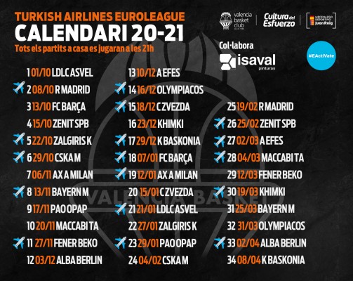 La Euroliga 2020-21 empezará el 1 de octubre y mantendrá las siete jornadas dobles