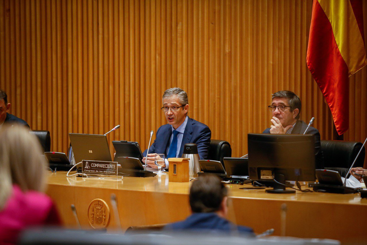El gobernador del Banco de España, Pablo Hernández de Cos, comparece ante la Comisión para la Reconstrucción Social y Económica de Congreso este martes - 