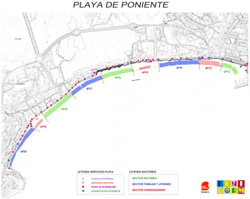 Así se distribuyen los sectores por edad y uso en las playas de Benidorm