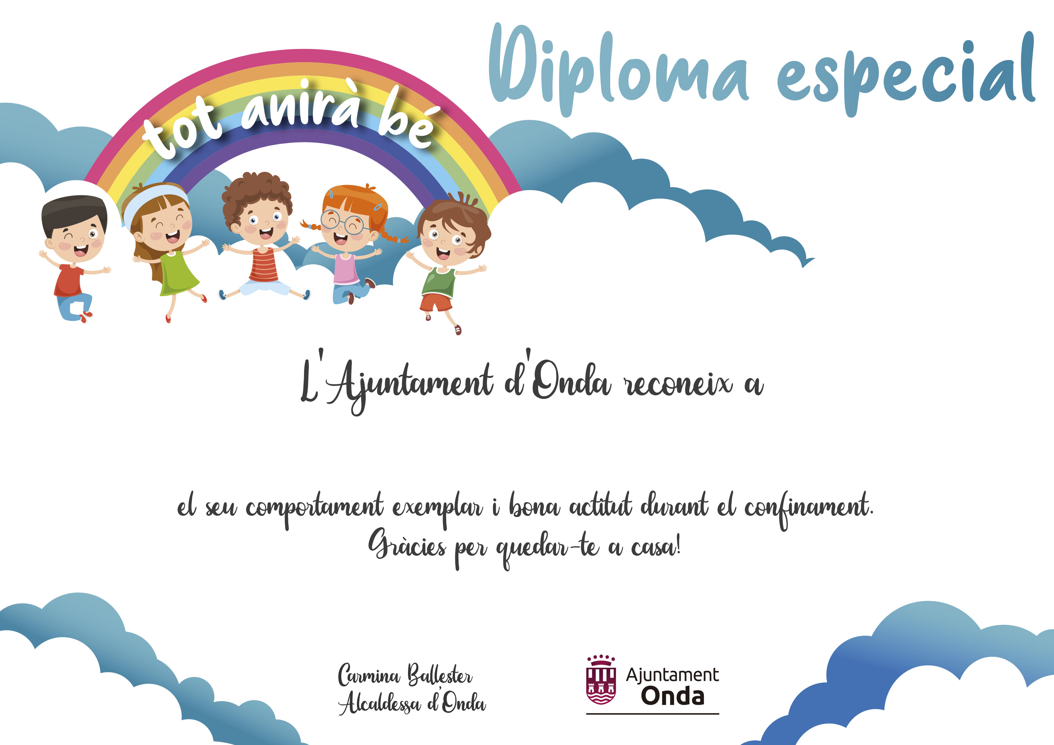 Más de mil niños de Onda recibirán un diploma por quedarse en casa durante el confinamiento