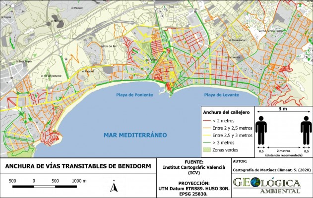 ¿Cuáles son las calles más anchas para mantener la distancia social en Benidorm?