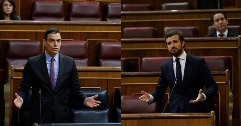 Montaje de Pedro Sánchez y Pablo Casado en la sesión de control al Gobierno en el Congreso, en imagen de archivo. Foto: EP - 