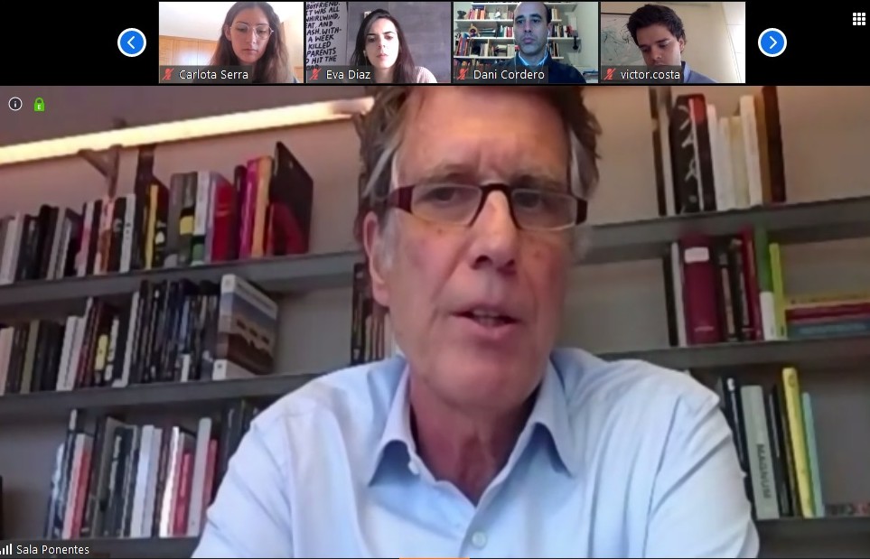 Jaume Guardiola interviene en la rueda de prensa telemática para presentar los resultados. Foto: AP - 