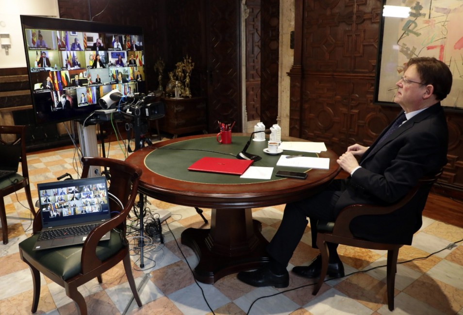 El president de la Generalitat, Ximo Puig, participa en la Conferencia de Presidentes convocada por Sánchez. Foto: GVA - 