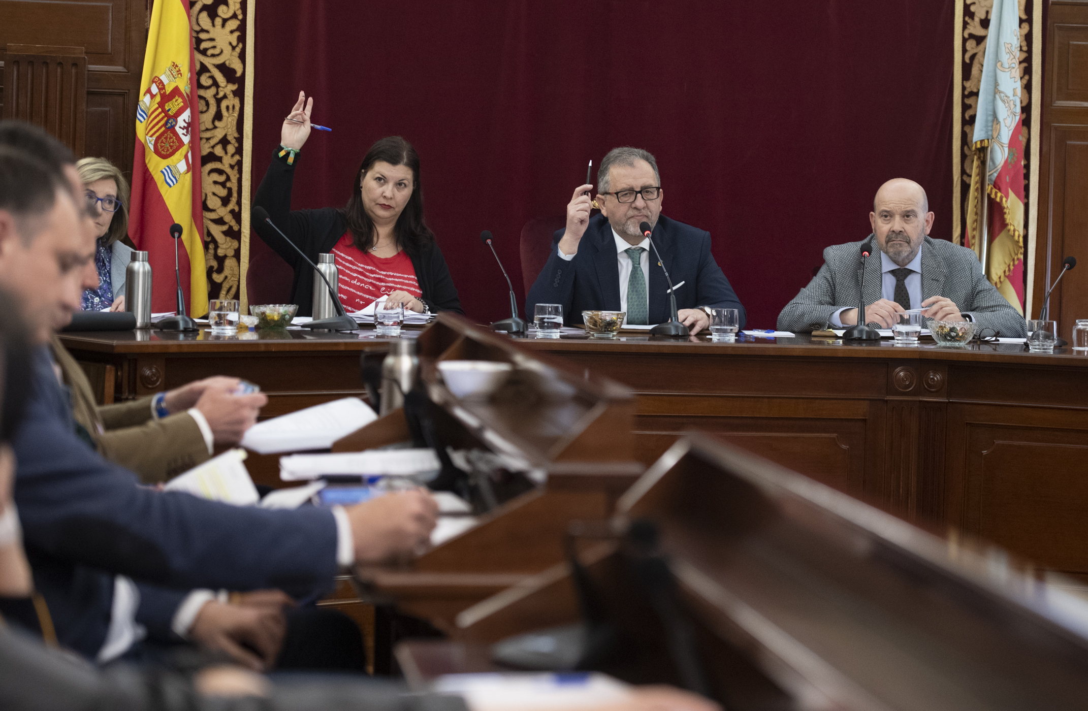 El presidente de la Diputación, José Martí, y su vicepresidenta, Patricia Puerta, durante una votación. - 
