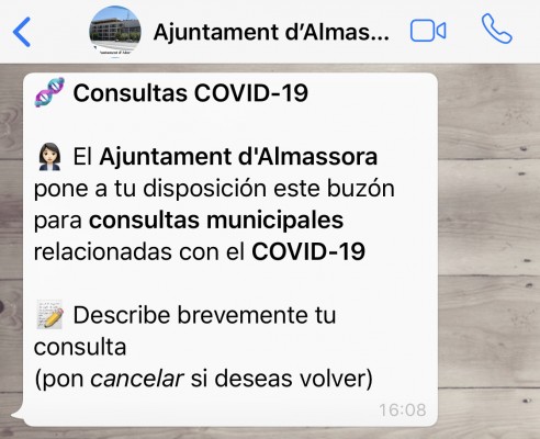 Almassora tira de 'WhatsApp' para atender las dudas del vecindario sobre el Covid-19