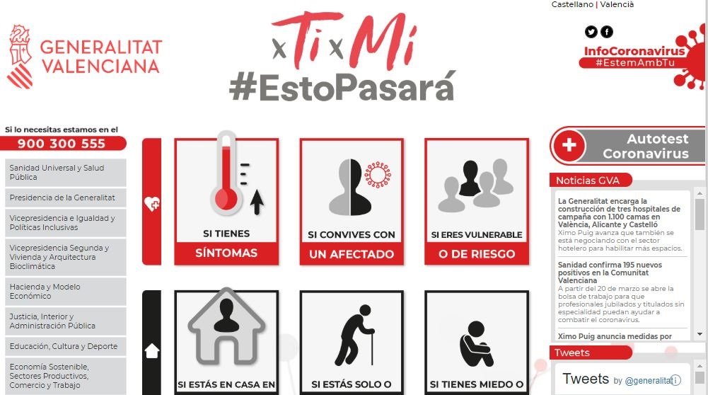 Generalitat lanza una web con recomendaciones para el confinamiento, personas enfermas y empresas