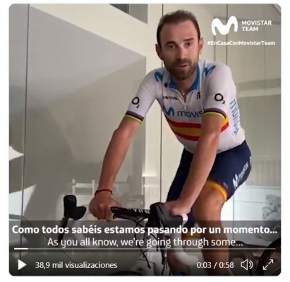 Alejandro Valverde, mientras hace rodillo en casa: 
