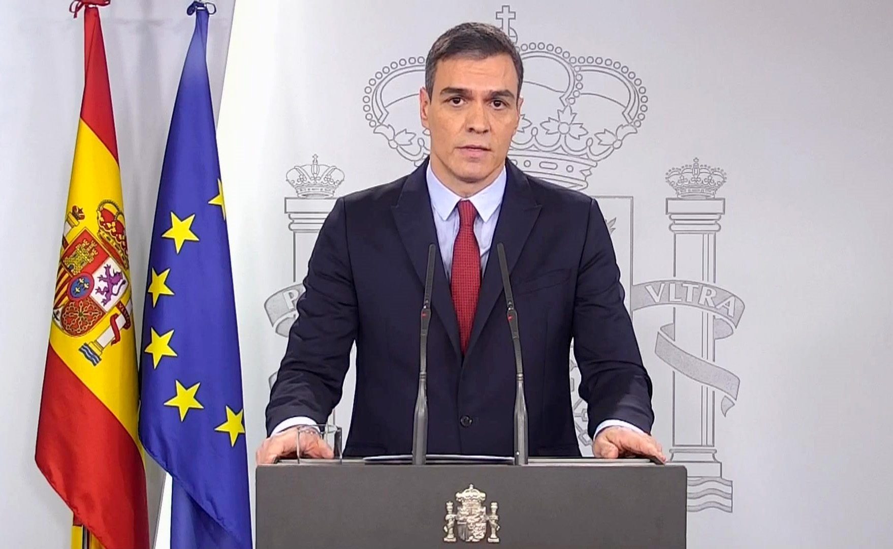 Comparecencia de Pedro Sánchez este viernes para decretar el estado de alarma. Foto: EFE - 