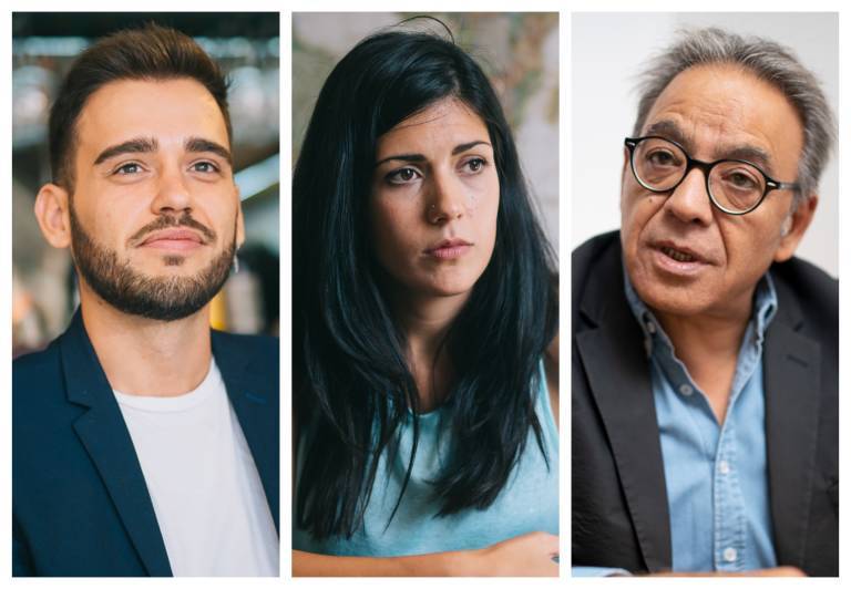 Los síndics de Compromís, Unides Podem y PSPV, Fran Ferri, Naiara Davó y Manolo Mata. Foto: KIKE TABERNER - 