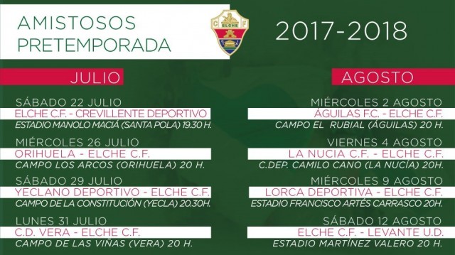 El Elche disputará ocho amistosos en la pretemporada
