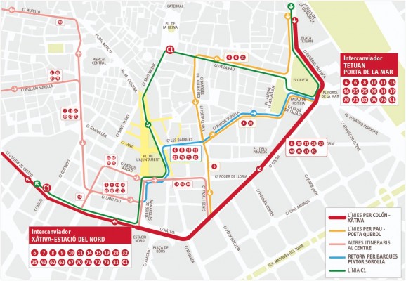 Así quedarán las líneas de la EMT en el centro de València y el intercambiador de Tetuán