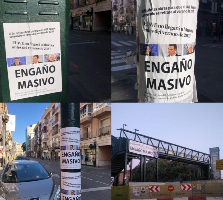 La pasarela de Santiago el Mayor se llena de carteles acusando al PSOE de 