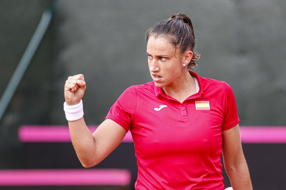 Sara Sorribas celebrando la victoria ante Osaka. Foto: ABEL F. ROS - 