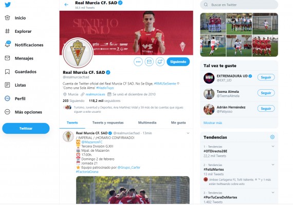 El Real Murcia tiene más interacciones en Twitter que 12 clubes de Primera y 19 de Segunda