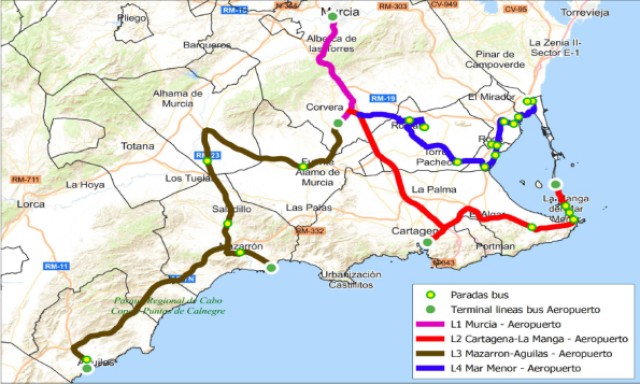 Un mínimo de seis autobuses cubrirán las cuatro líneas con el aeropuerto
