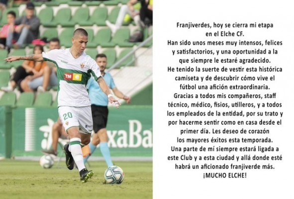 El Elche rescinde el contrato del paraguayo Danilo Ortiz