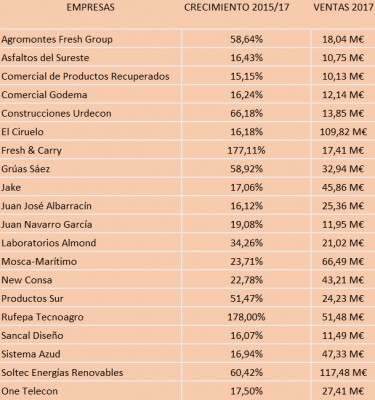 Veinte empresas murcianas, entre las 500 pymes con mayor proyección de España