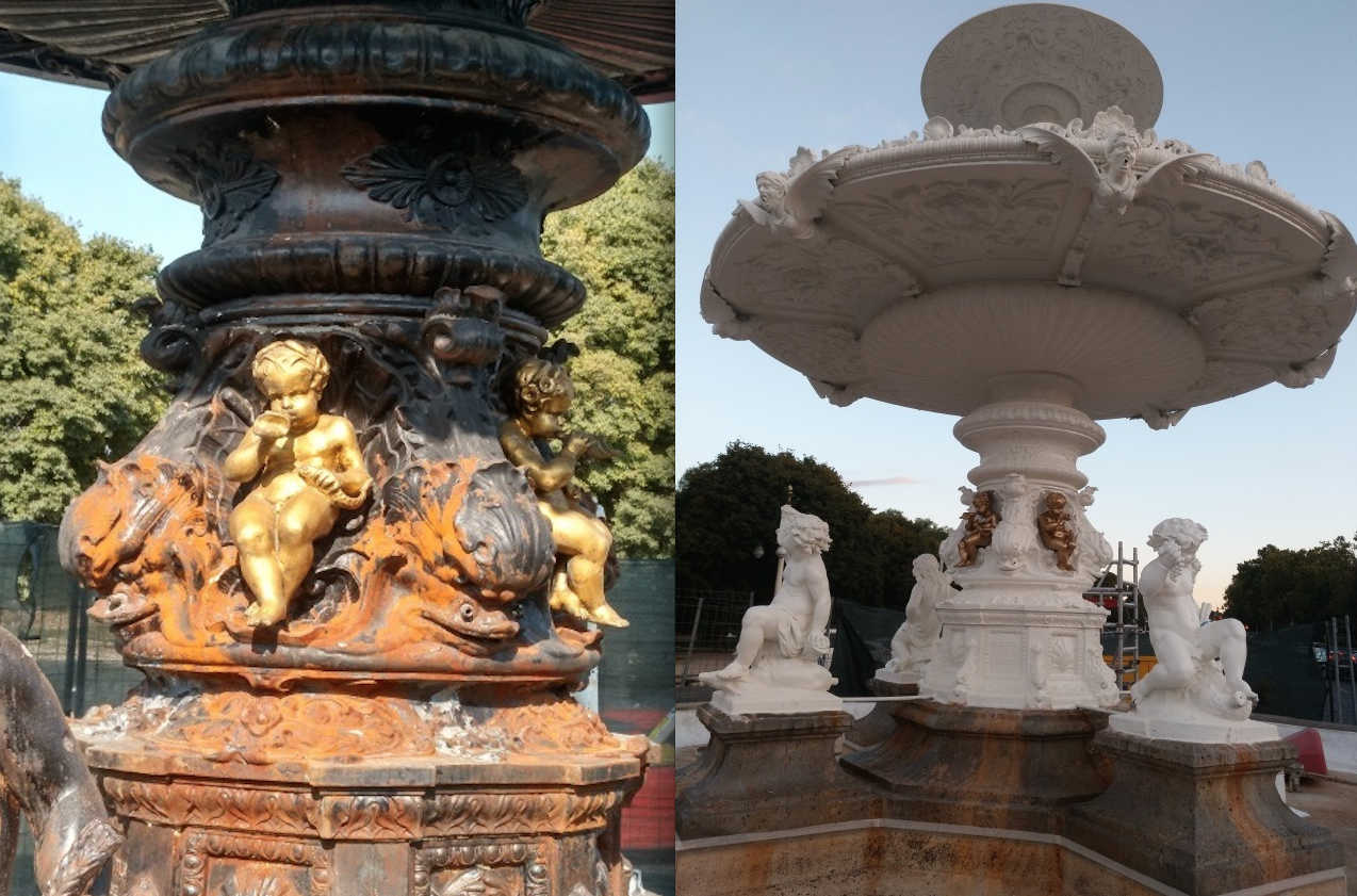 La fuente de la Alameda, antes y después de la polémica restauración. - 