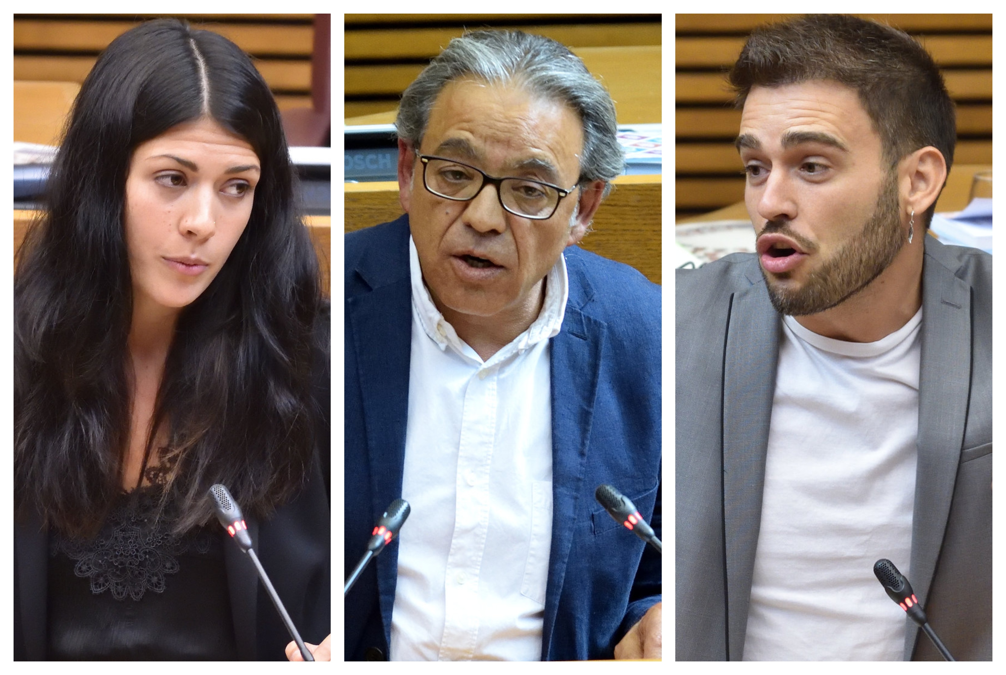 Naiara Davó (Unides Podem), Manolo Mata (PSPV) y Fran Ferri (Compromís). Foto: CORTS - 