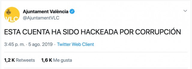 Unos piratas informáticos 'hackean' la cuenta de Twitter del Ayuntamiento de València