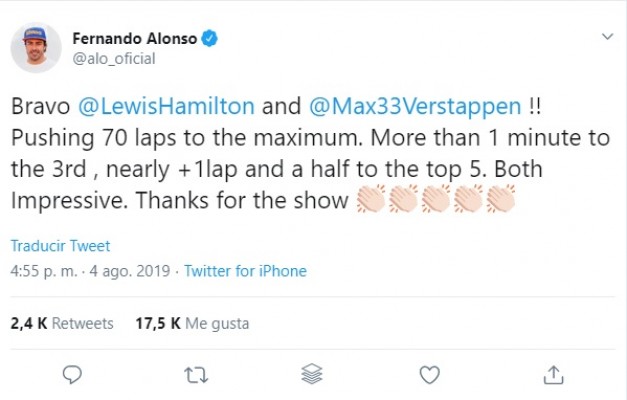 Hamilton, Verstappen y Vettel responden a un mensaje de Alonso


