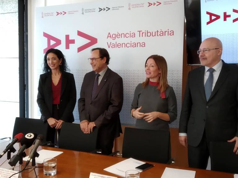 Sonia Díaz, Vicent Soler, Clara Ferrando y Eduardo Roca, en la presentación de la ATV. Foto: GVA - 