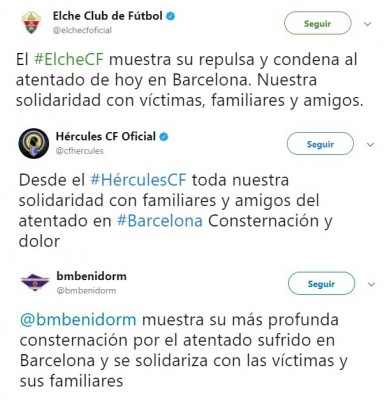 Los clubes alicantinos condenan el atentado de Barcelona y se solidarizan con las víctimas