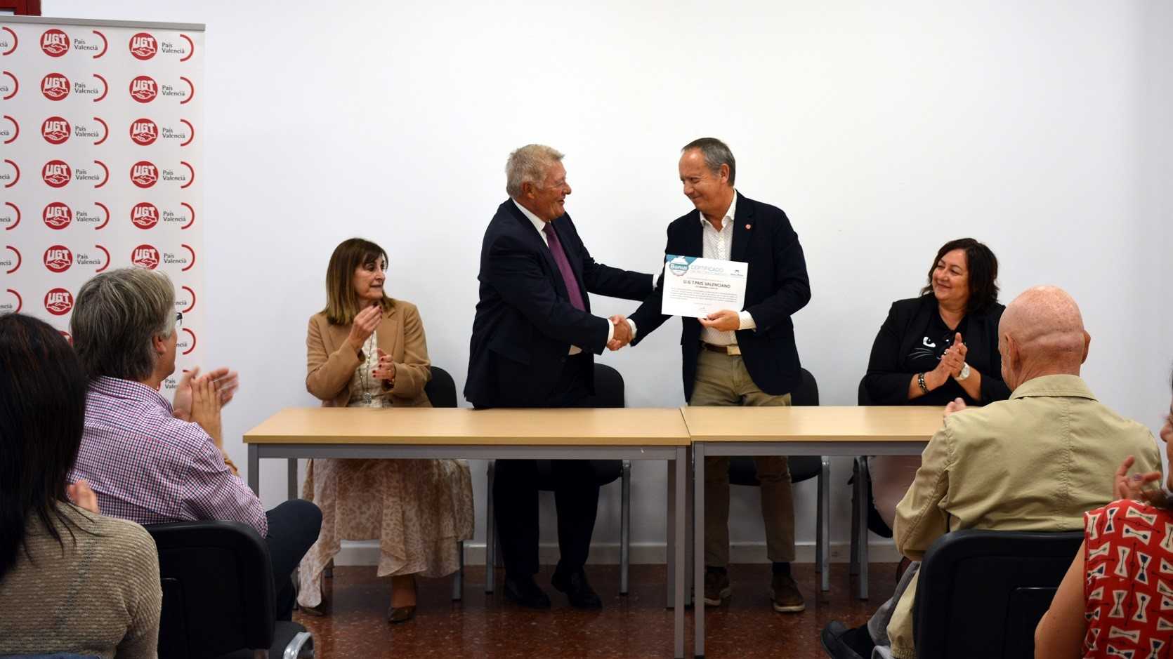 UGT-PV recibe el diploma 'Bonus' por su labor de prevención de riesgos laborales