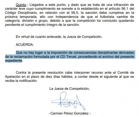 Competición desestima la reclamación del Teruel que asegura que recurrirá