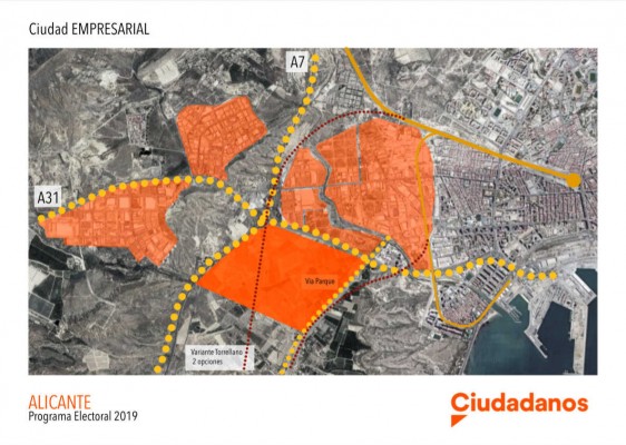 Cs plantea un parque empresarial de 3 millones de metros entre Mercalicante y el Pla de la Vallonga