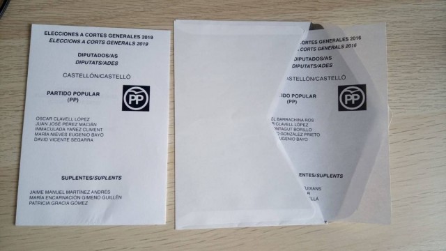 La Junta Electoral valida los votos de Castellón con la papeleta del PP de 2016