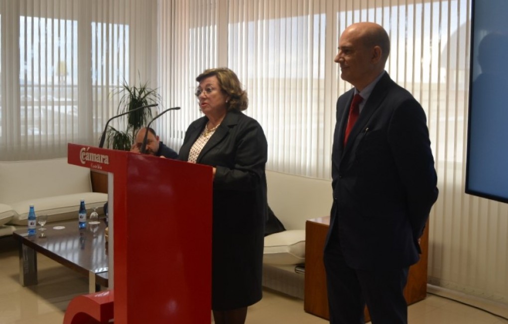 La presidenta de Cámara Castellón, Dolores Guillamón, y el director del área de empresas en la Comunitat Valenciana y Murcia de Banco Santander, Alberto Vallés, en la jornada celebrada para analizar las posibilidades de la fotovoltaica. - 