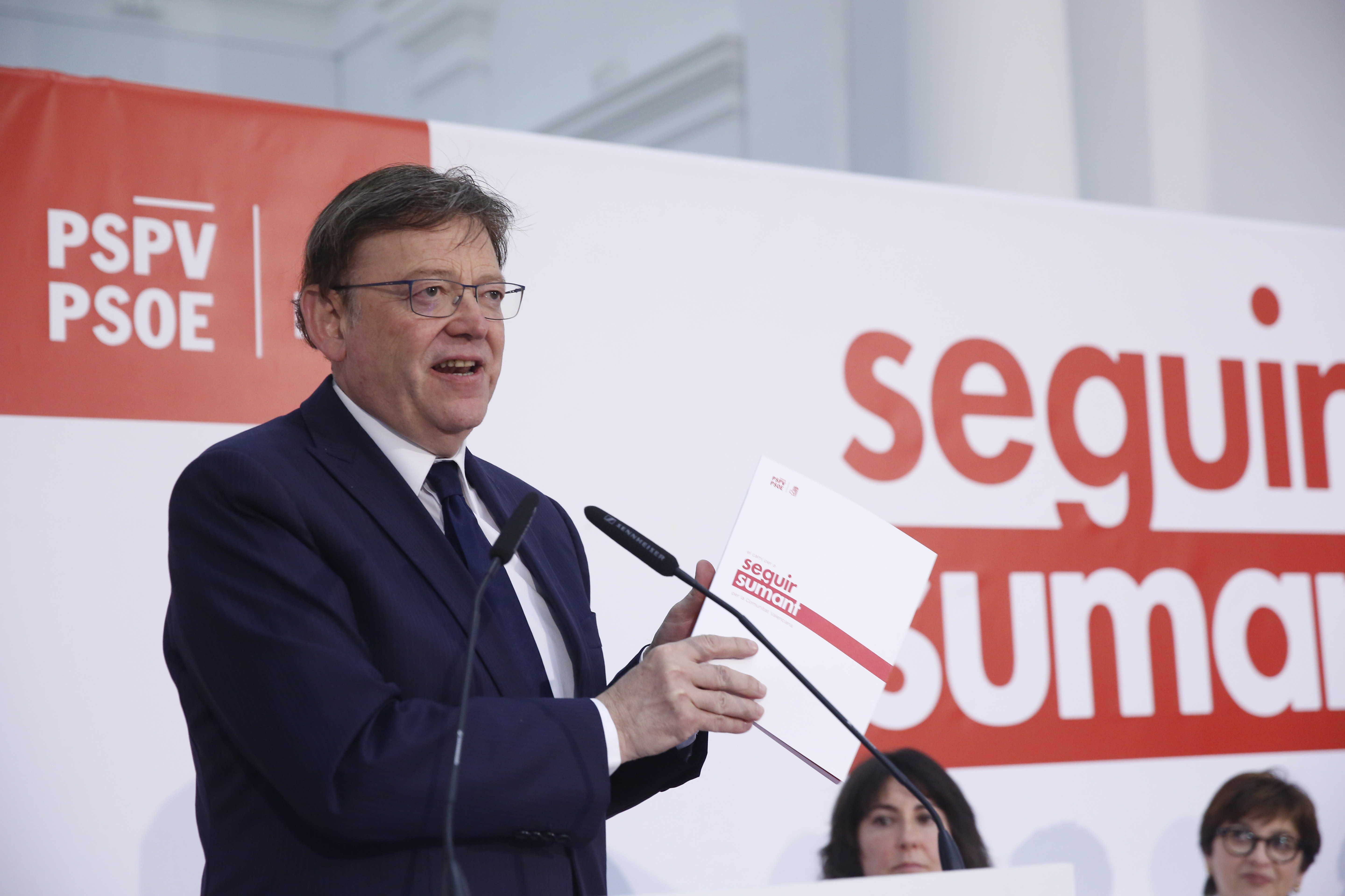 El candidato socialista y presidente de la Generalitat, Ximo Puig, durante la presentación del programa. Foto: VP - 