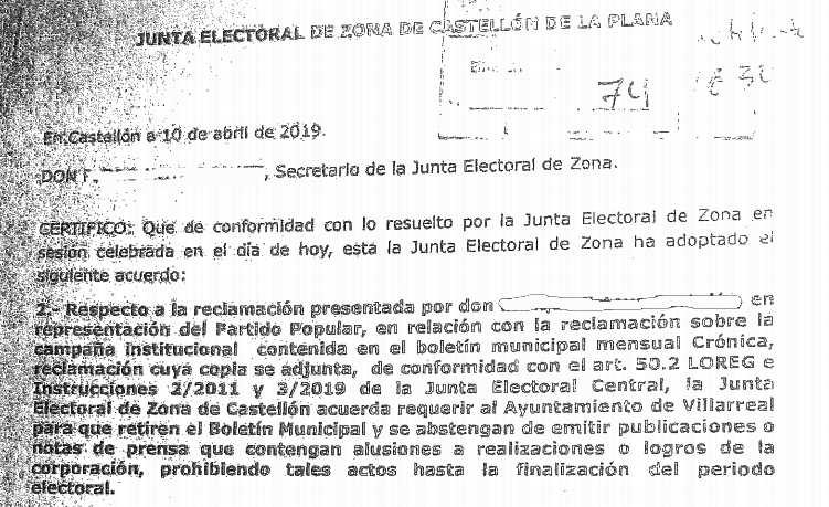 La junta electoral central obliga al Ayuntamiento de Vila-real a no publicar 'La Crónica' en campaña