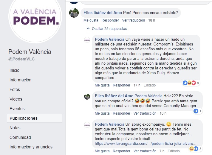 Muro de Facebook de Podem València. Foto: VP - 