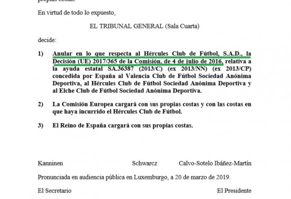 Luxemburgo le da la razón al Hércules y no tendrá que pagar los siete millones que le reclama Bruselas