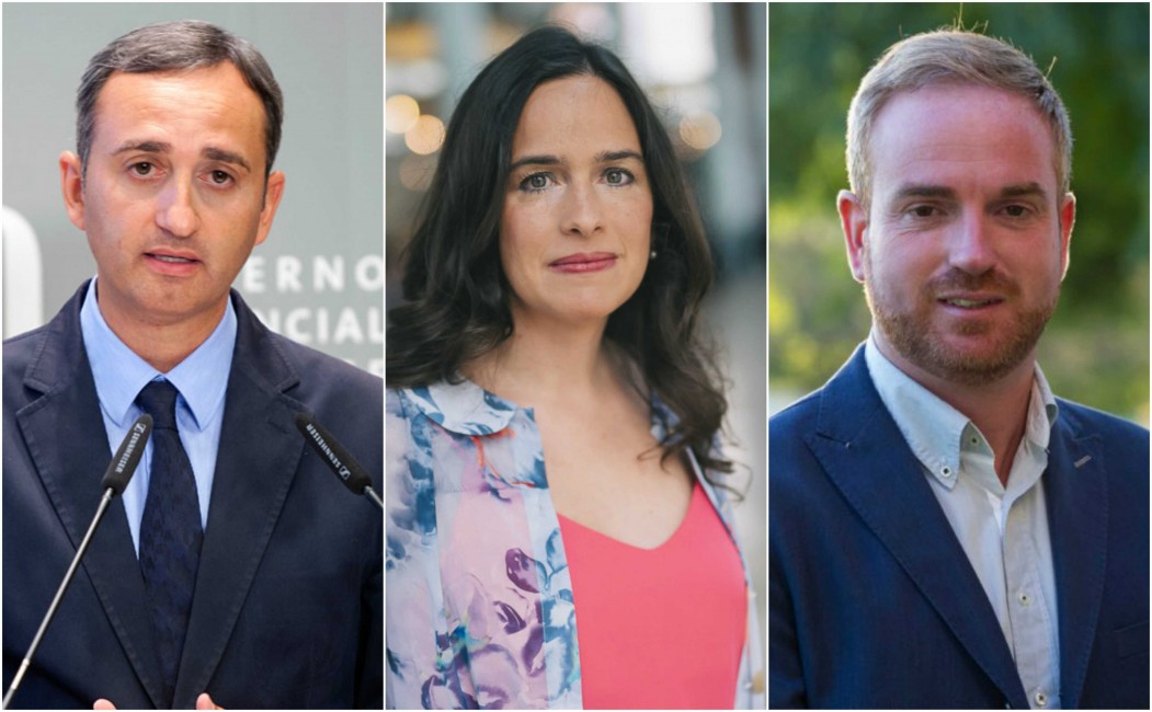 César Sánchez (Alicante), Belén Hoyo (Valencia) y Óscar Clavell (Castellón), los tres candidatos. Foto: VP - 