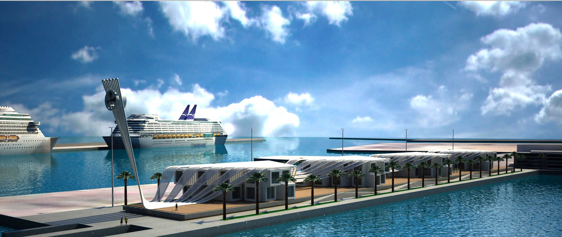 Reproducción virtual del futuro edificio que albergará, en 2020, otra de las sedes, en el puerto de Alicante.  - 