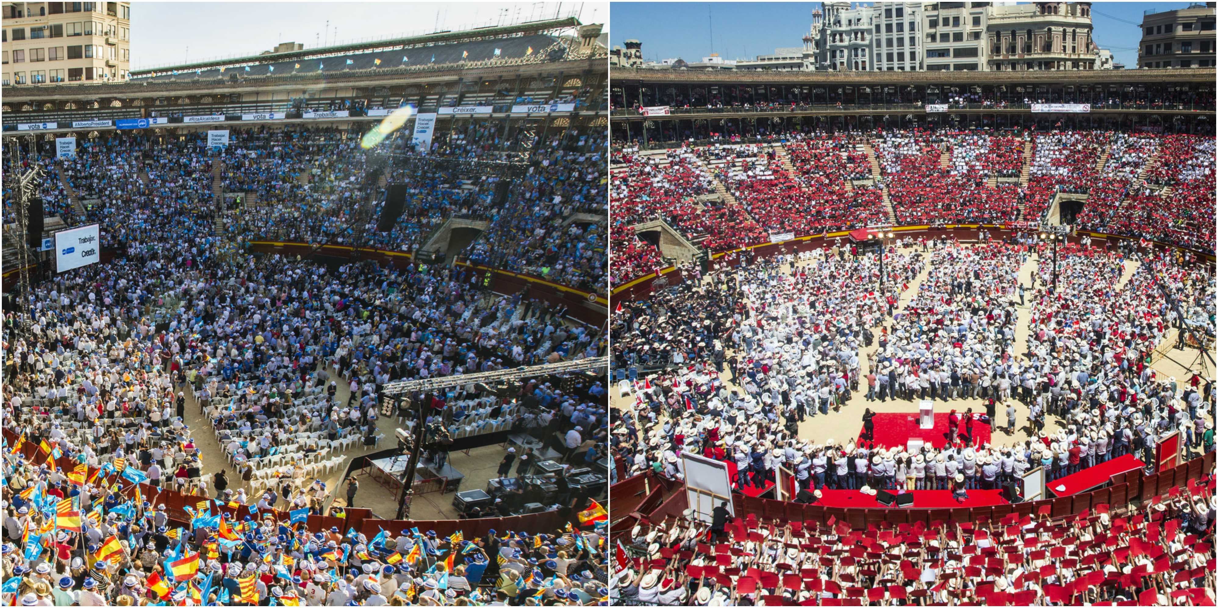 Últimos mítines de PPCV y PSPV en la Plaza de Toros de València. Fotos: VP - 