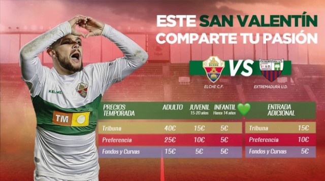 El Elche vende entradas a precio reducido para que sus abonados celebren San Valentín

