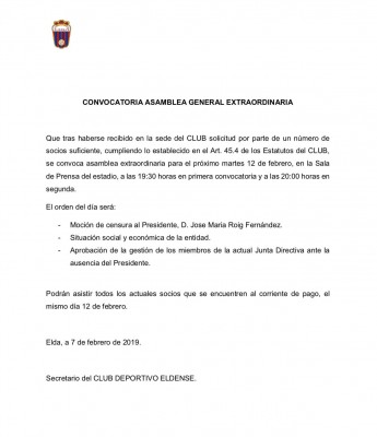 Los socios del Eldense preparan una moción de censura contra el presidente

