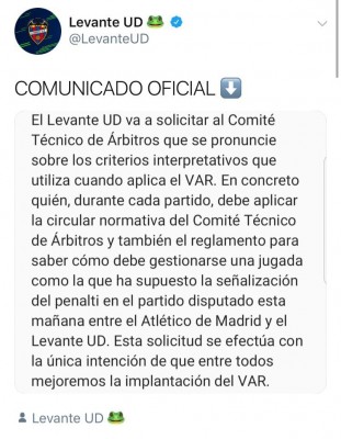 El Levante pide aclaraciones al Comité tras el penalti ante el Atlético