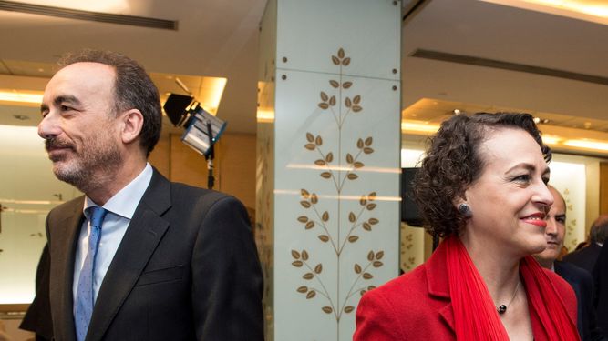 El presidente del CGPJ, Marchena, y la ministra Magdalena Valerio.  Foto: LUCA PIERGIOVANNI GRANDE/EFE - 