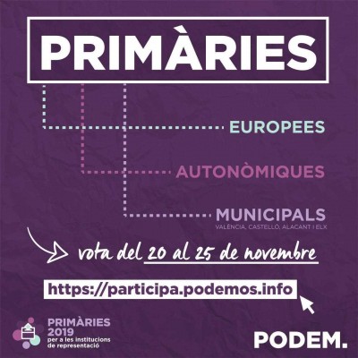 Podem abre las Primarias para elegir sus candidaturas definitivas a las elecciones de 2019