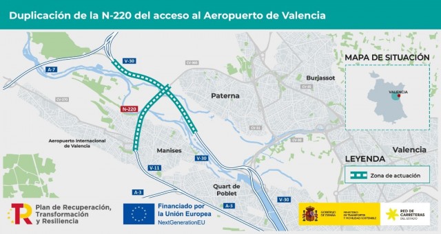 Licitadas las obras de restauración paisajística tras duplicar la N-220 de acceso al aeropuerto de Valencia